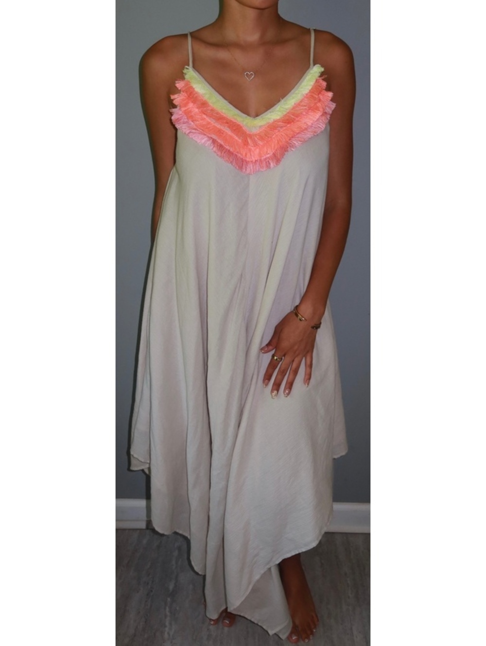 Mara Hoffman Boho Taupe 100% Cotton Handkerchief Maxi Dress